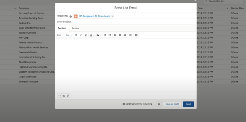 How to Send List Emails - Send List Email View 