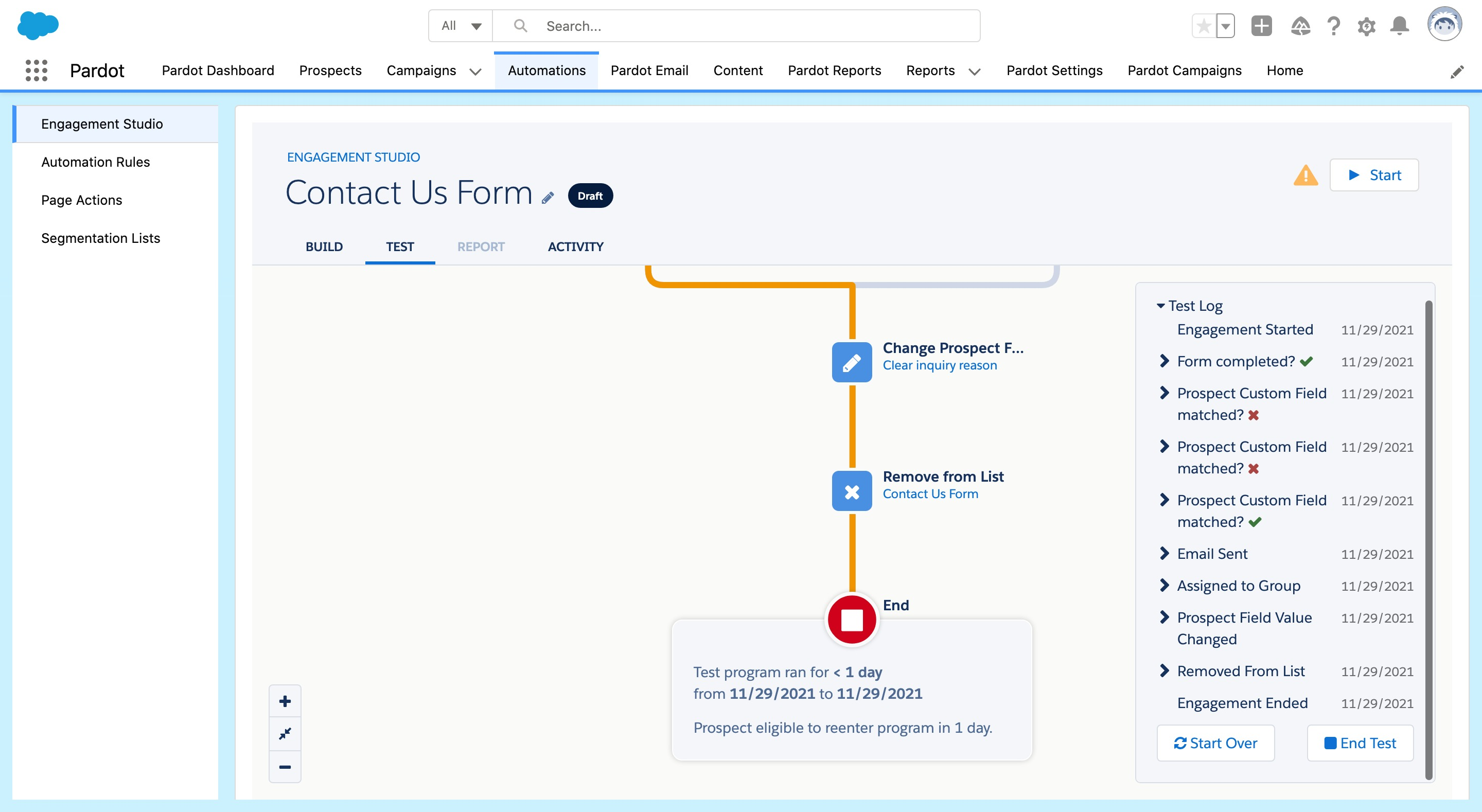 Pardot Sandbox Setup - Engagement Studio